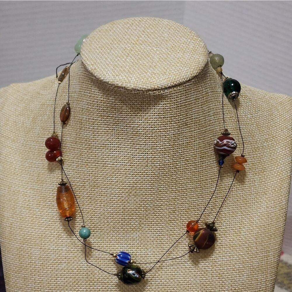 TRESKA beaded long illusion‎ necklace new
